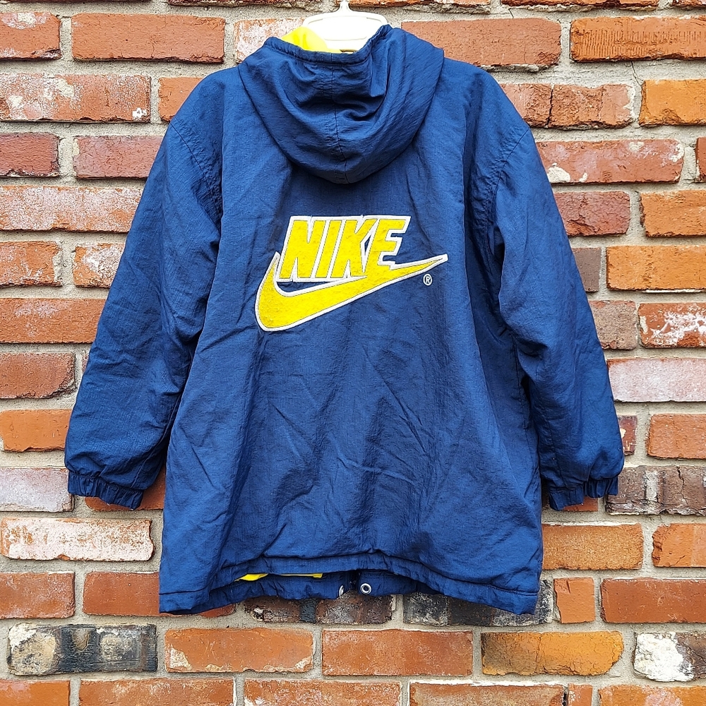 Vintage 90s Blue Nike Padded Jacket  Big Nike Logo On Back